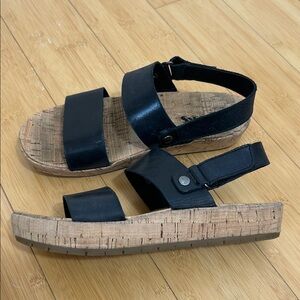 Korks Black Leather Sling Back Wedge Sandals size 7